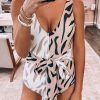 Women's Zebra Stripe Print Color Block Party One Piece Swimsuit