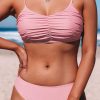 Women's Pink Ruched Sheath Wire-free Bikini With Adjustable Spaghetti Straps