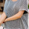 Gray Ribbed Knit Round Neck Relaxed Tee