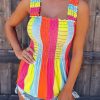 Multicolor Color Block Shirred Square Neck Tank Top