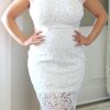 White Plus Size Lace Cap Sleeves Bodycon Midi Dress