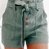 Women's High Waist Casual Shorts With Paperbag Waist And Belted Button Fly Design