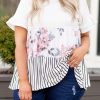 Women's Plus Size Floral & Stripe Blocking Babydoll Top For Summer