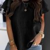 Black Textured Tiered Ruffled Short Sleeve Blouse