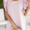 Pink Round Neck Ruffle Shift Mini Dress