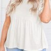 Women's Plus Size Tops With Tunic Length Hollowed Lace Sleeves And Keyhole Back Design