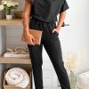 Women's Off Shoulder Tapered Jumpsuit With Tie Waist Detail - Lightweight & Comfortable