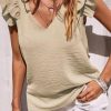 Women's Elegant Ruffle Tank Top | Khaki | Solid Color | Regular Fit