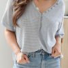 Women's V Neck Top With Patchwork Design - Waffle Knit - Versatile And Trendy