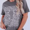 Women's Leopard Bull Skull Graphic Tee - Animal Print, Casual Tee For Edgy Wild Style