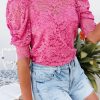 Pink High Neck Lace Short Sleeve Top