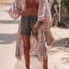 Red Boho Print Billowy Longline Kimono