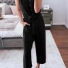 Black Buttoned Sleeveless Cropped Jumpsuit With Sash