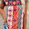 Multicolor Floral Aztec Geometric Cap Sleeve Top