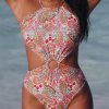 Boho Paisley Flower Monokini With O-Ring Front And Open Back