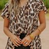 Women's Leopard Print V-Neck Flutter Sleeve Loose Blouse From Tianshan