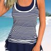 Blue Nautical Striped Skirt Style Tankini Set