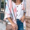 Multicolor Floral Print Open Front Bell Sleeve Kimono