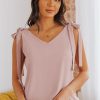 Women's Tank Top - Slinky Flattering Fit Style, Sexy V Cut Neckline, Tie Shoulder Design, Perfect For Shorts And Pants