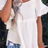 Women's Ruffled Short Sleeves Crinkled Flowy Top - Comfort And Style For Casual Fashion