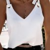 White Solid Knotted Straps Deep V Neck Tank Top