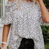 Leopard Frilled Off Shoulder Puff Sleeve Blouse