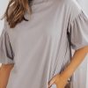 Women's Casual And Fashionable Blouse With Joint Bubble Sleeves Design, 62%Polyester+32%Cotton+6%Elastane