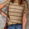 Round Neck Striped Print T-Shirt - Wardrobe Essential For Women's Summer Outfits