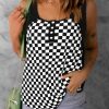 Fashionable Plaid Tank Top With Buttons And Scoop Neck For Women