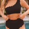 Ladies One Shoulder Bikini With Scalloped Edges | 85% Polyester + 15% Elastane | Wire-free And Padded | For Beach, Outdoor And Vacation