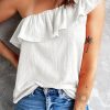 Summer Women's Tank Top With Sexy One Shoulder Design And Ruffle Detail