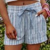 Sky Blue Vertical Stripes Print Shorts With Pockets