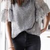 Women's Fashionable Shimmering Sequins Blouse With Ruffled Sleeves