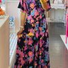 Women's Abstract Floral Pattern Maxi Dress | Elegant Summer Dress | High Waist Ruffle Design