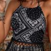 Women's Elegant Paisley Tank Top With Soft Fringe And Tassel Detail