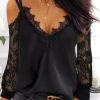 Black Lace Splicing Cold Shoulder Blouse