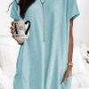 Light Blue Side Pockets Short Sleeve Tunic Top