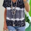 Women's Summer Tie-Dye Leopard Color Block Tops & Tees Casual Country V Neck Short Sleeve Decoration