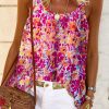 Women's Red Floral Tank Top - Soft Polyester Spaghetti Strap Sleeveless Shift Silhouette Bohemian Style For Daily Vacation