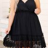 Black Lace Ruffle Hem Plus Size Flared Sundress