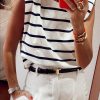 Women's Casual Striped Pattern Tank Top With Shoulder Pads And Boxy Shape For Daily And Office Wear