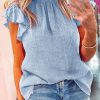 Sky Blue Flutter Sleeve Frilled Neck Textured Blouse