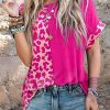 Rose Half Leopard Patchwork Short Sleeves Top