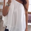 Women's Summer Chiffon Sleeveless One Shoulder Top With Elegant Ruffle Detailing