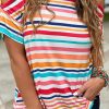 Striped Print Cold Shoulder Relaxed Top