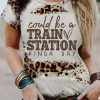 Women's Leopard Print Letter Graphic Tee - Short Sleeve Casual Shirt