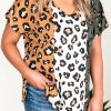 Yellow Plus Size Leopard Print Contrast T-Shirt