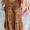 Brown Leopard Print Flutter Sleeve Tiered Tank Top