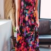 Black Smocked Tie-dye Print Midi Dress