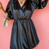 Black Princess Bubble Sleeve Satin Mini Dress